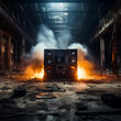Large Speakers in an Abandoned Warehouse With Smoke in the Background Generative AI