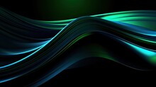 Black Background With Dark Blue And Green Lines And Waves Futuristic Abstract Technology Wallpaper, Generative AI