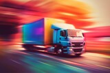 Fototapeta Sawanna - Delivery Truck in Action Blurred Motion and Speed. Generative AI