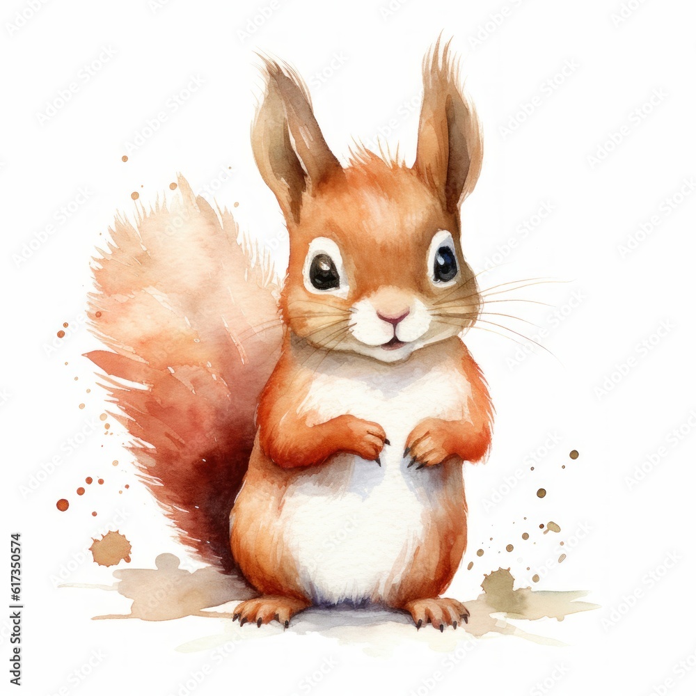  Superniedliche Wasserfarben-Illustration eines roten Eichhörnchens Motiv 