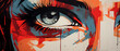 A close-up of a thought-provoking stencil graffiti artwork, showcasing eyes close up, bold lines, and striking imagery.