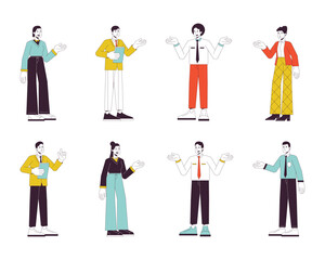 Poster - Office people casual flat line color vector characters set. Editable outline full body people on white. Office workers in formal wear simple cartoon spot illustration bundle for web graphic design
