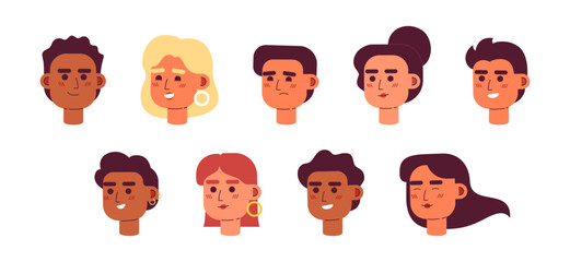 Poster - Young investors semi flat vector characters head. Happy productive people. Editable cartoon avatar icon. Face emotions. Colorful spot illustration for web graphic design, animation