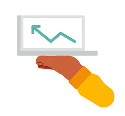 Fototapete - Hand show laptop semi flat colour vector object. Financial chart with arrow on screen. Editable cartoon clip art icon on white background. Simple spot illustration for web graphic design