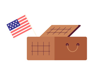 Poster - Picnic basket with american flag semi flat colour vector object. Independence day usa celebration. Editable cartoon clip art icon on white background. Simple spot illustration for web graphic design