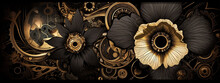 Floral, Vintage Background, Flover, Products, Enginer, Generative, Ai, Steampunk, Background, Clockwork, Brooch, Iris, Gold