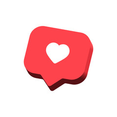 Wall Mural - Heart in 3d speech bubble icon background. like heart social media notification icons 3d modern, love like chat bubbles social network post reactions - favorite hearts, 3d rendering, 3d illustration