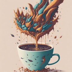 Wall Mural - A cup of coffee with a clump of something dripping into the glass