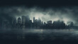 dark and moody new york city at night with fog