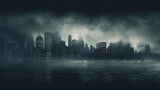 Fototapeta  - dark and moody new york city at night with fog