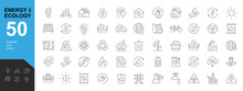 Energy And Ecology Line Editable Icons Set. Vector Illustration In Modern Thin Line Style Of  Eco Related  Icons: Protection, Planet Care, Natural Recycling Power. Pictograms And Infographics