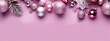 Pink Christmas balls and decorations on a pink background, with copy space. Generative Ai