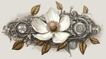 Floral, Vintage Background, Flover, Products, Enginer, Generative, Ai, Steampunk, Background, Clockwork, Brooch, Jewelry, Wight