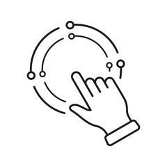 Poster - Management Concept, Pointer Click Line Icon. Manage Business, Finger Point in Circle Linear Pictogram. Choose Digital Marketing Strategy Outline Symbol. Editable Stroke. Isolated Vector Illustration