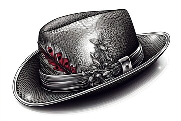 Poster - drawing of a man's hat with brim isolated on white background. Generated by AI
