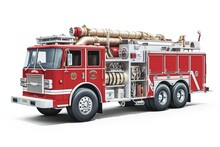 Fire Truck Isolated On White Background. Generated By AI.