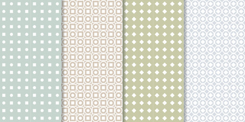 Wall Mural - Set of cute minimal geometric texture seamless patterns. Repeating simple geometrical shapes modern background. Graphic trendy abstract wallpaper.