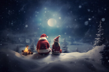 Wall Mural - night snow christmas claus moon magic winter year holiday child. Generative AI.