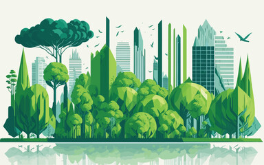 Wall Mural - illustration that represents the delicate balance between nature and technology. futuristic cityscape seamlessly integrated with lush greenery and natural elements, emphasizing sustainable living and
