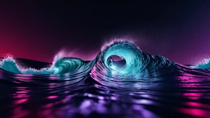 Aufkleber - Neon multicolored waves on a dark background. Bright, abstract, futuristic background. Generative ai