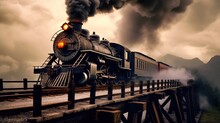Classic Steam Locomotive Train Engine On Track Generative Ai