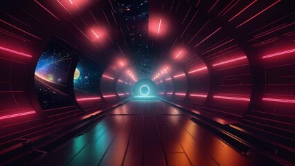 Poster - A neon-lit tunnel with vibrant colors and bright lights. Generative ai