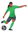 © ivnas - Black women's football girl player in a green sports uniform is going to kick the ball with foot