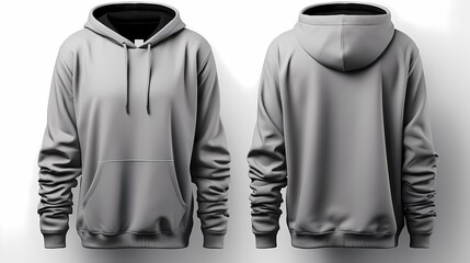 Wall Mural - Gray hoodie template. Front, Back side view. Hoodie sweatshirt long sleeve with hoody for design mockup for print, isolated on white background.