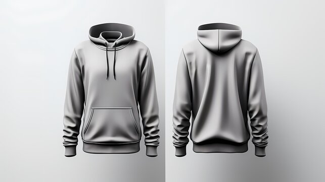 gray hoodie template. front, back side view. hoodie sweatshirt long sleeve with hoody for design moc