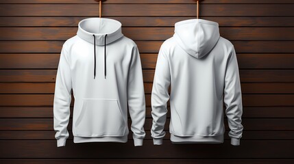Wall Mural - white hoodie template. Front and back view. Hoodie sweatshirt long sleeve with hoody for design mockup for print, isolated on pastel background