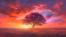 Mesmerizing Sunset Sky: Captivating Photography Of A Tranquil Landscape, Generative AI