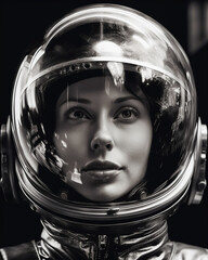 Wall Mural - 1950's atomic age image of model wearing sci-fi style space suit and helmet in preparation for inste
