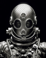 Wall Mural - 1950's atomic age image of model wearing sci-fi style space suit and helmet in preparation for inste