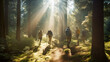 © Robert Kneschke - Group of friends hiking on path through forest in nature