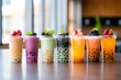commercial photo of bubble tea boba different colorful flavors