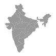 India grey map with administrative divisions. Vector illustration.