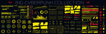Big Cyberpunk Collection Of Retro Futuristic Elements For Design. Retro Futuristic Graphic Pack. Universal Geometric Shapes. Isolated On Gray Background. Data Information Infographic. Vector