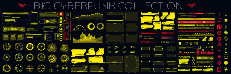 big cyberpunk collection of retro futuristic elements for design. retro futuristic graphic pack. uni