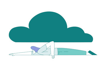 Sticker - Young Woman Lying Under Cloud Suffering from Mental Disorder Vector Illustration