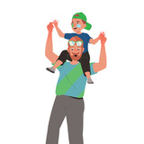 Fototapeta Dinusie - Man Dad with Kid Fan Character Cheering for Sport Team Vector Illustration