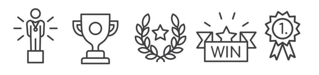 Wall Mural - Set of victory, championship, winner and awards thin line icons on white background