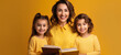 © MarianoMartin - Mother and daughters reading a book. Image generative AI.
