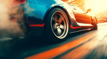 Drifting Car Wheels Close-up,Sports Car Racing On The Race Track. Ai Generative