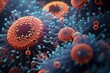 Microscopic macroscopic close view of cells attacked by virus and bacteria science and medical microbiology render, reworked and enhanced ai generated illustration mattepainting