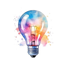 Watercolor Idea Light Bulb. Illustration AI Generative.