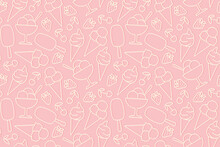 Seamless Summer Pattern With Various Of Ice Cream And Fruits - Vector Illustration