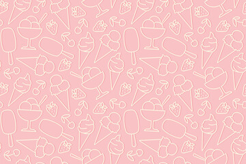 seamless summer pattern with various of ice cream and fruits - vector illustration