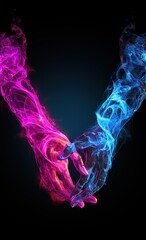 Poster - handshake with neon lines, confrontation