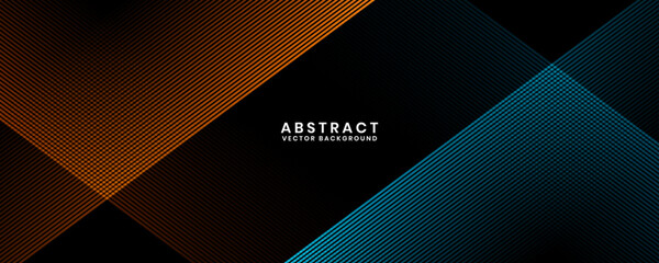 Poster - 3d orange blue techno abstract background overlap layer on dark space with glowing lines decoration.