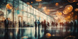 © Jarvens - Blurred Business people walking in a conference, seminar or trade fair. Modern architecture, building. Talking and making connections, exchanging ideas.